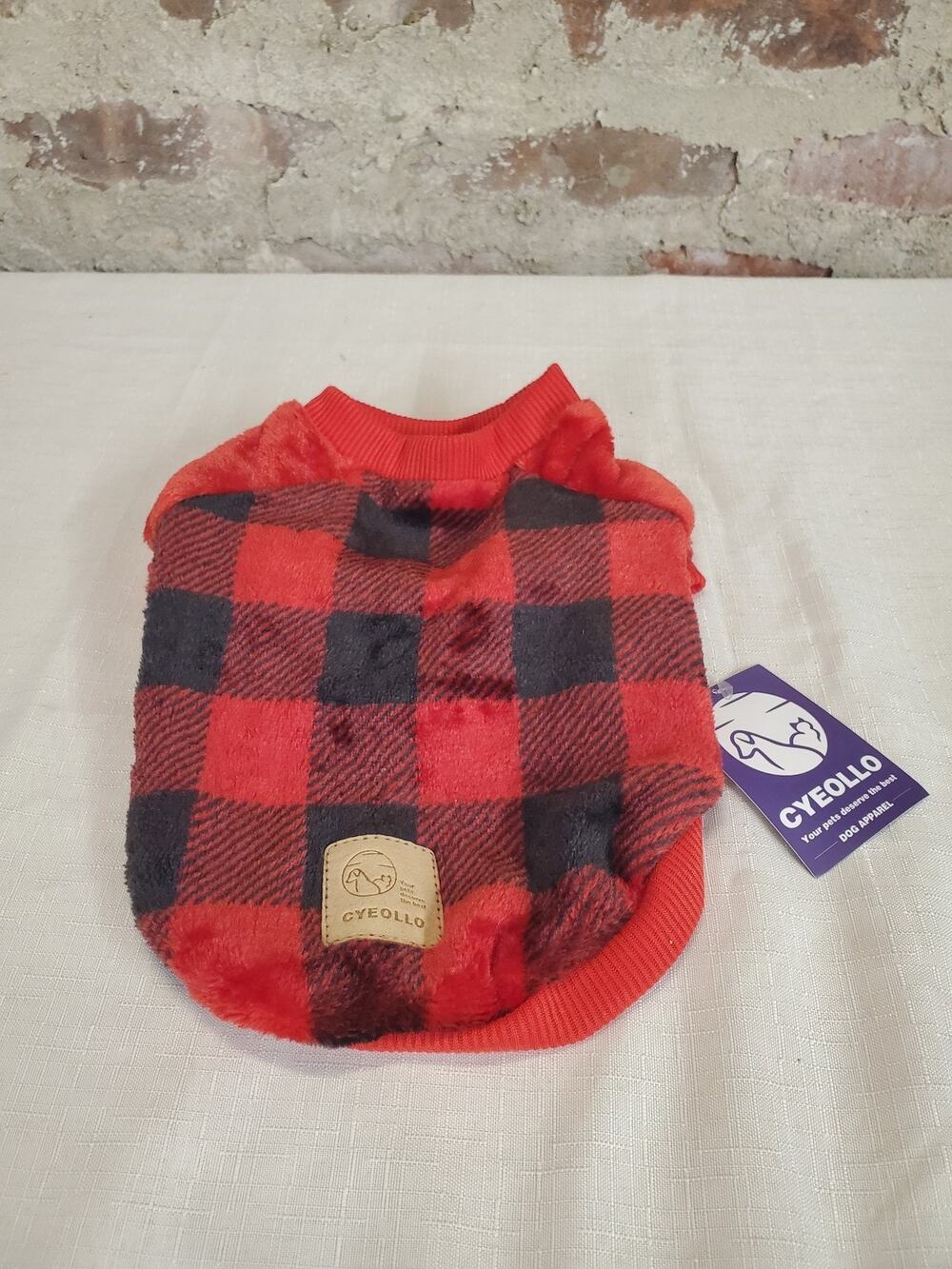 CYEOLLO Dog Sweater Red Black Buffalo Check Plaid Fleece Small Pet Clothes NWT